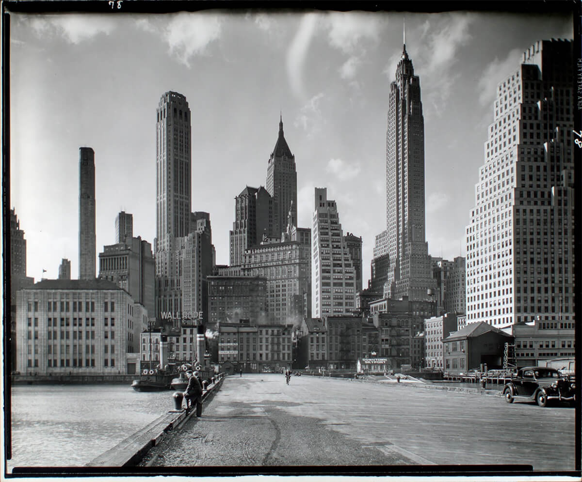 Manhattan Skyline: I. South Street and Jones Lane, Manhattan. 1936 ©New York Public Library<p>© Berenice Abbott</p>