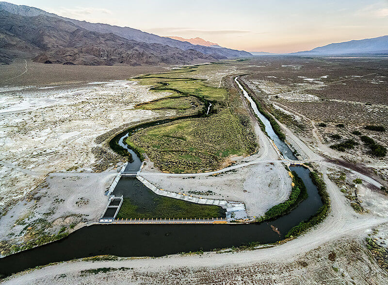 Jennifer Little - The Owens River and LA Aqueduct Diverge at the Aqueduct Intake, Owens Valley, CA