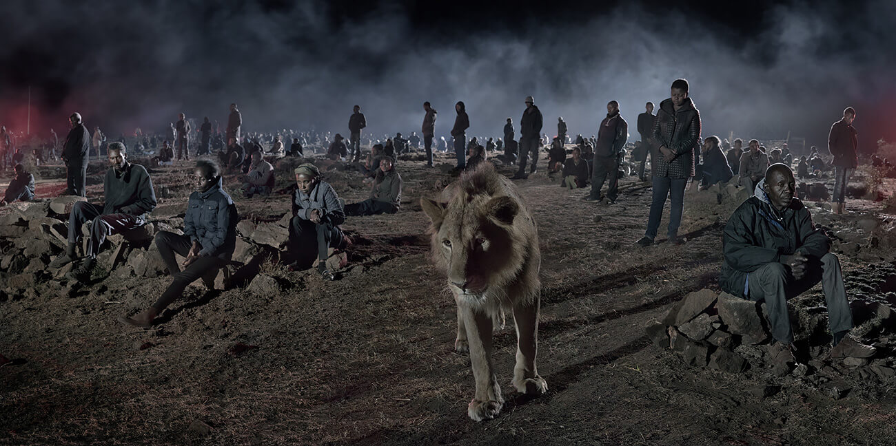 This Empty World - Savannah with Lion and Humans<p>© Nick Brandt</p>