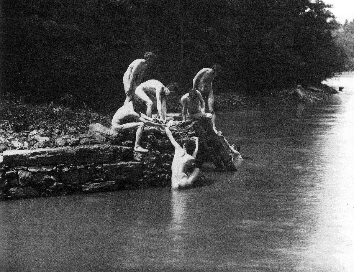 Thomas Eakins’ circle of friends skinning dipping in Dove Lake, PA. Made in preparation for Eakin’s The Swimming Hole (1883 or 1884)<p>© Thomas Eakins</p>
