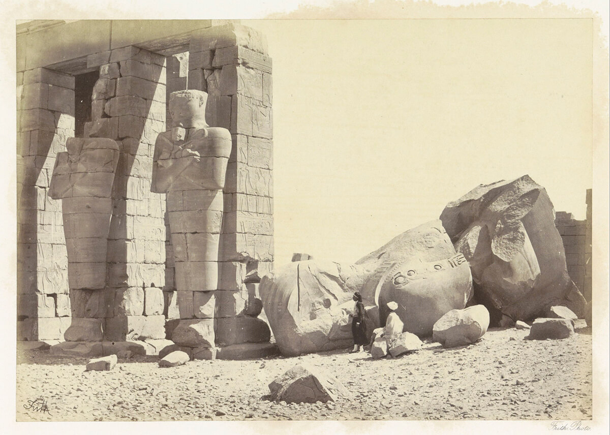 Osiride pillars and great fallen colossus. The Memnonium Thebes, 1856 - 1859 - Rijksmuseum<p>© Francis Frith</p>