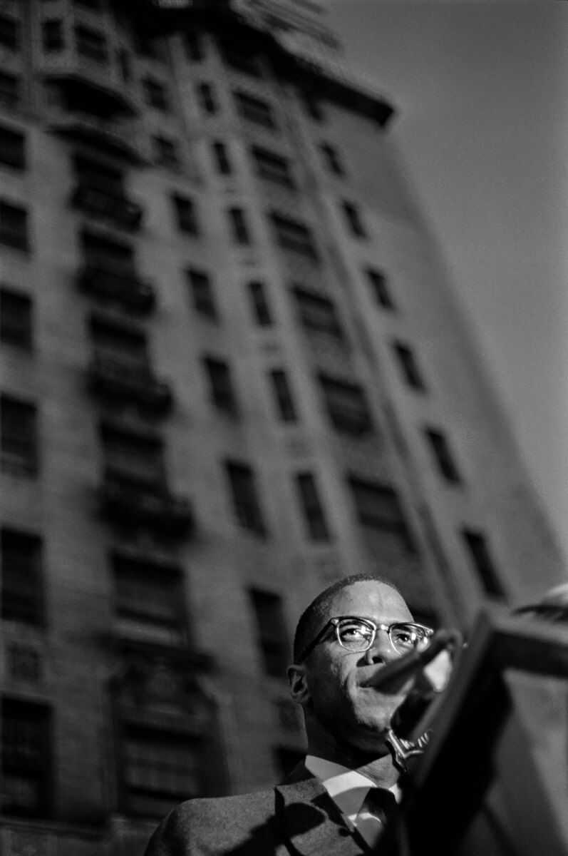 Malcolm X, Harlem Rally for Birmingham 1963<p>© Larry Fink</p>