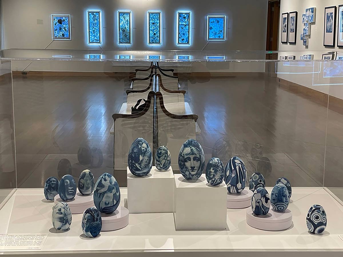Installation photo of ’Out of the Blue’ cyanotype exhibition at Provincetown Art Association and Museum 2022<p>© Amy  Heller</p>