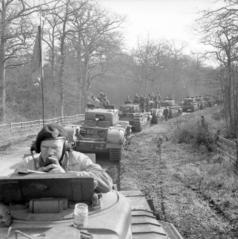 Canadian Churchill tanks during Exercise ’Spartan’, 9 March 1943<p>© Bert Hardy</p>