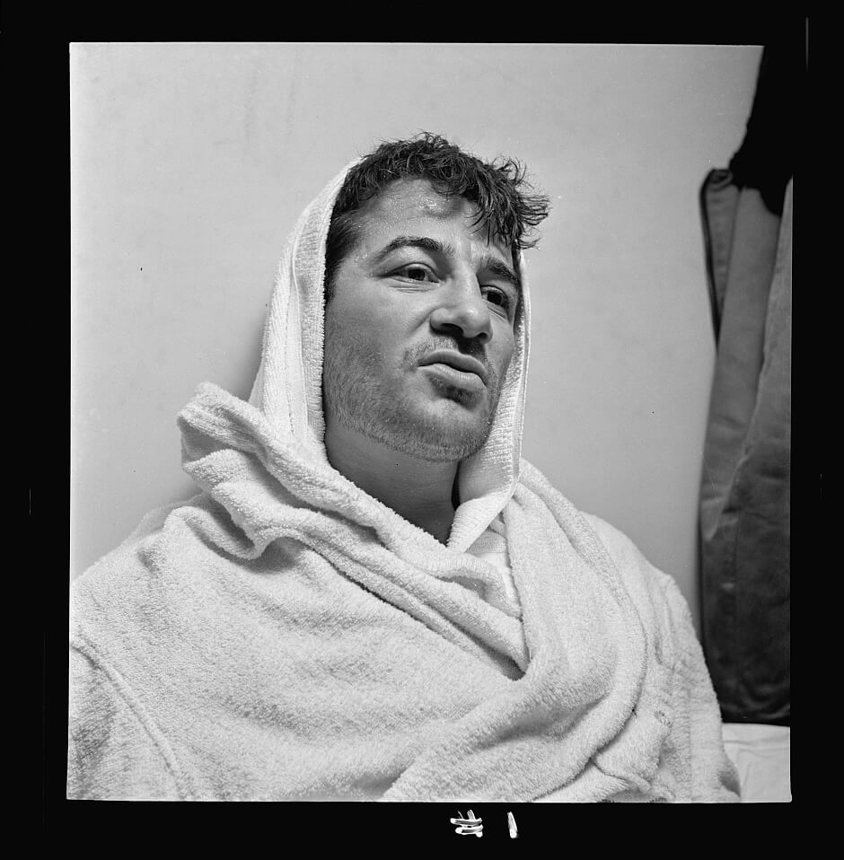 Image from LOOK - Job 49-U38 titled Rocky Graziano. 1949 Oct. 27. Look magazine photograph collection (Library of Congress)<p>© Stanley Kubrick</p>
