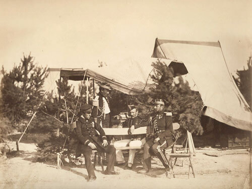 Chalons Encampment Scene: Lieutenant of Champagny , Capitaine Friant, the Prince Murat and Colonel Lepic, 1857<p>© Gustave Le Gray</p>