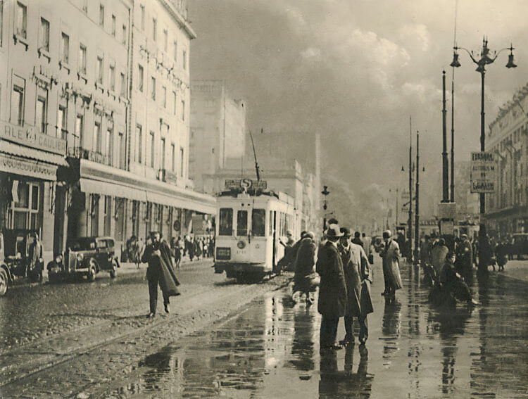 Rainy Street with Tram in Brussels, Belgium 1937<p>© Leonard Misonne</p>