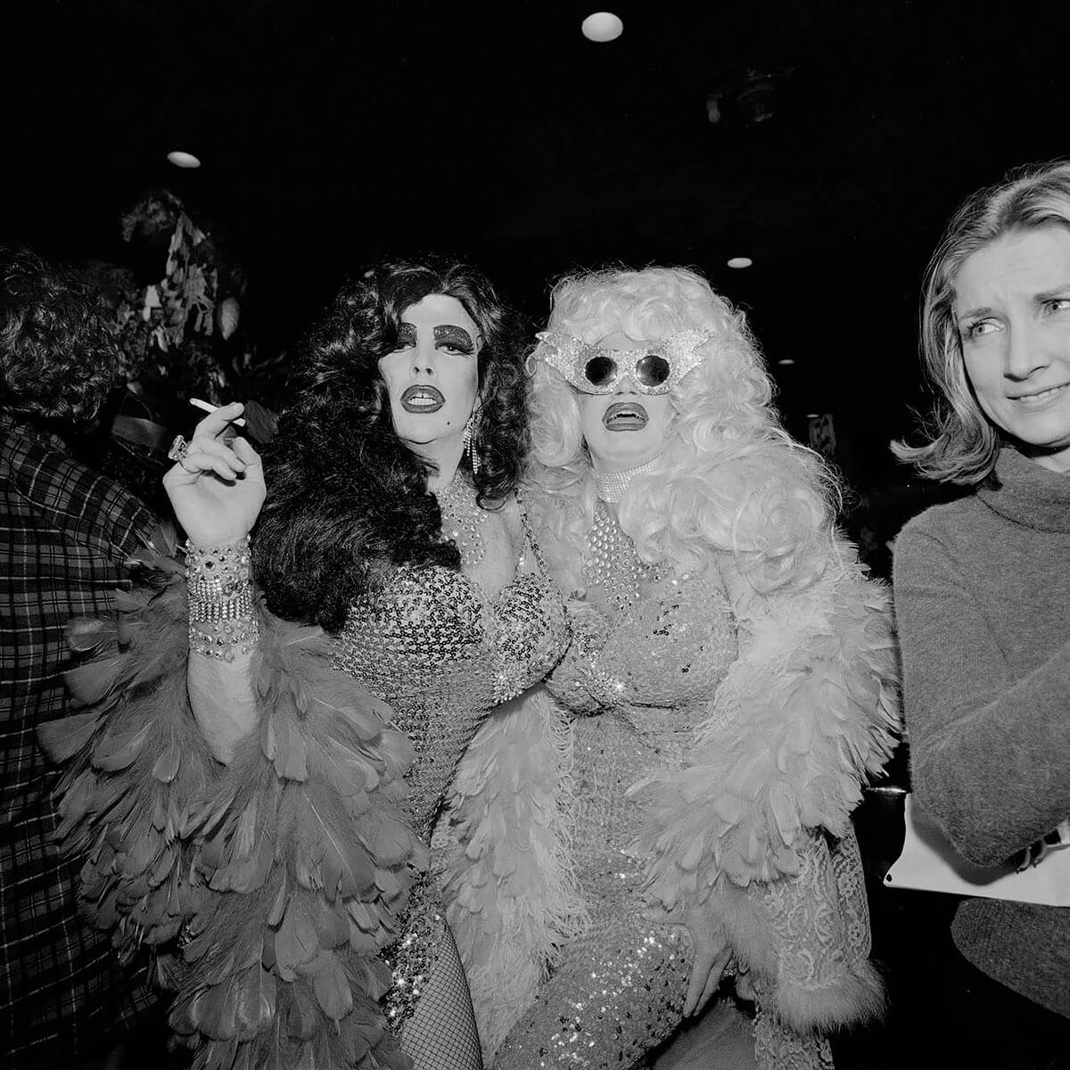 Two Queens, One Blonde, One Brunette, COYOTE Hookers Masquerade Ball, CopaCabana, NY, NY, February 14, 1977<p>© Meryl Meisler</p>