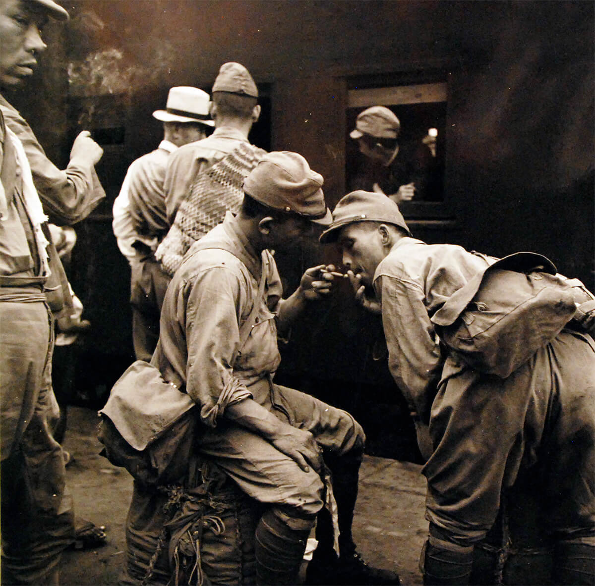 Demobilized Japanese soldiers at a train station in Hiroshima, Japan, Sep 1945,  National Museum of the United States Navy<p>© Wayne Miller</p>