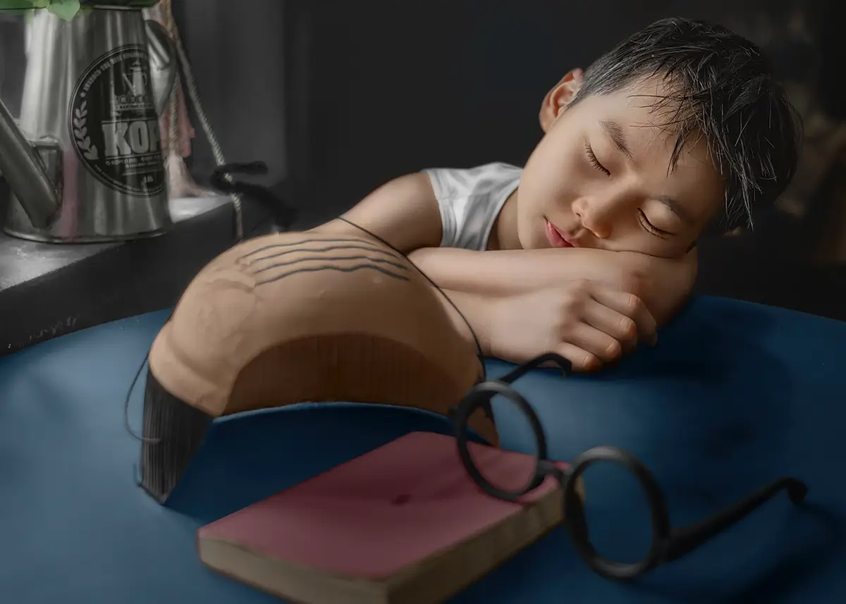 The Prince Who Took Off His Costume: Wig and specs beside him, the Prince rested on the table, letting the character slip away as he drifted into slee<p>© Kantaya New</p>