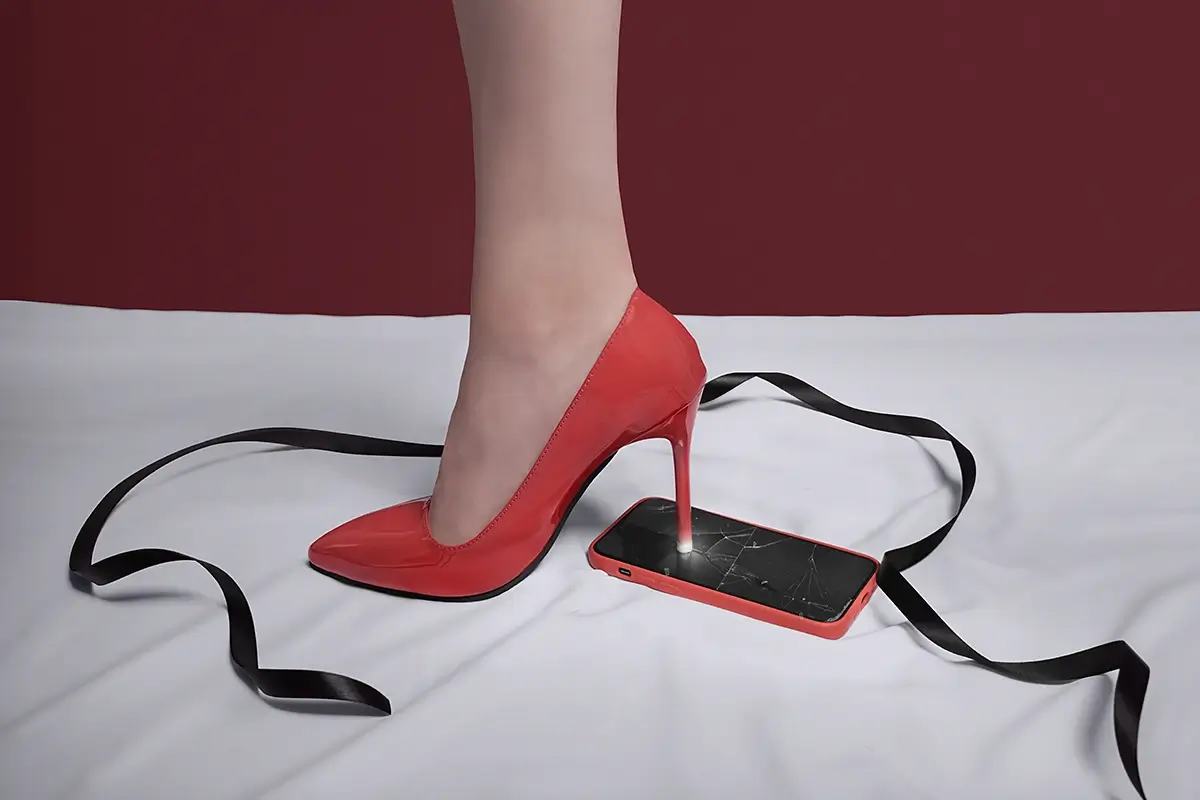 Final Step: A red heel steps down; a broken phone beneath.<p>© Kantaya New</p>