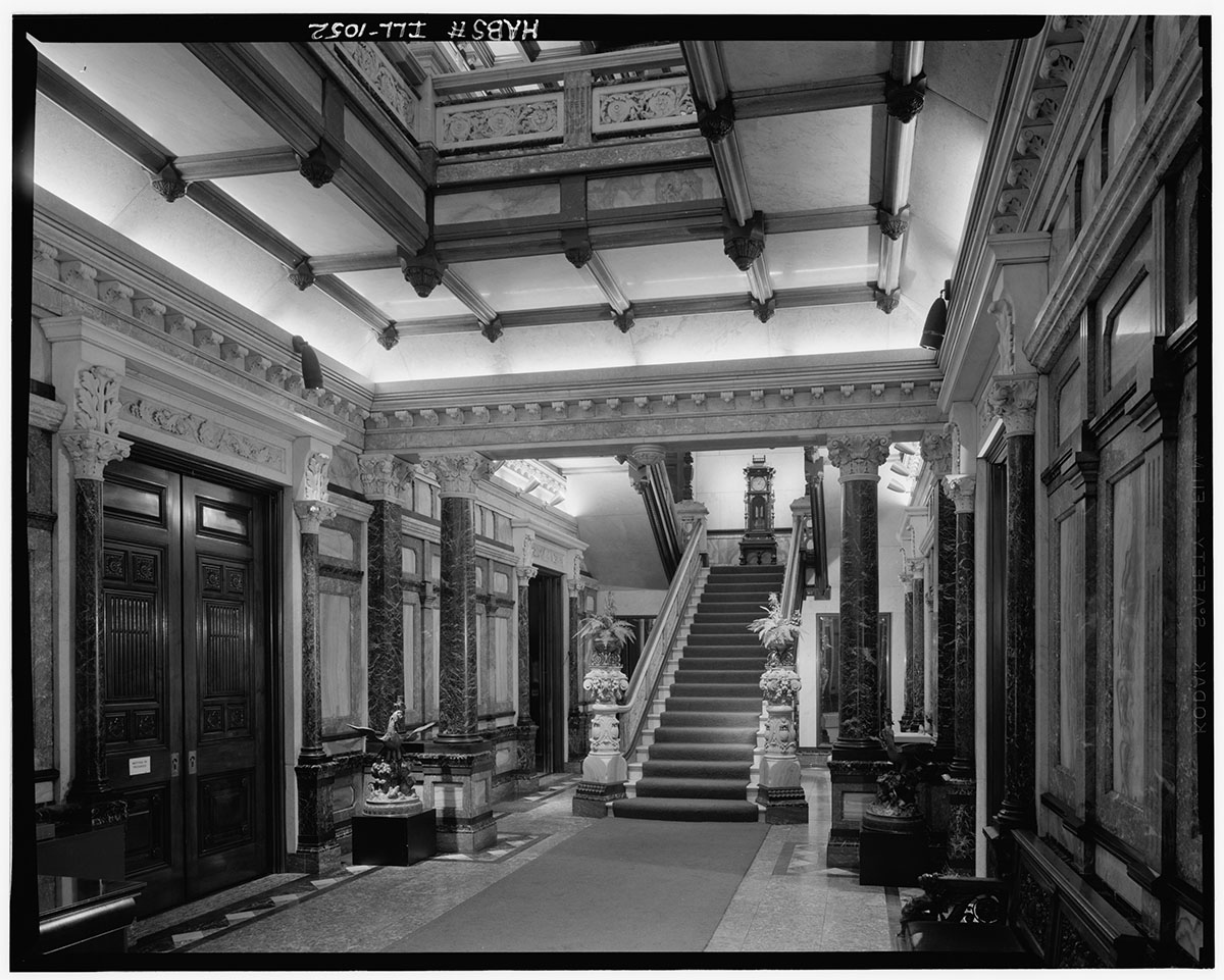 Historic American Buildings Survey Richard Nickel, Photographer July 1967 STAIR HALL, FIRST FLOOR, LOOKING NORTH - Samuel M. Nickerson House, 40 East <p>© Richard Nickel</p>