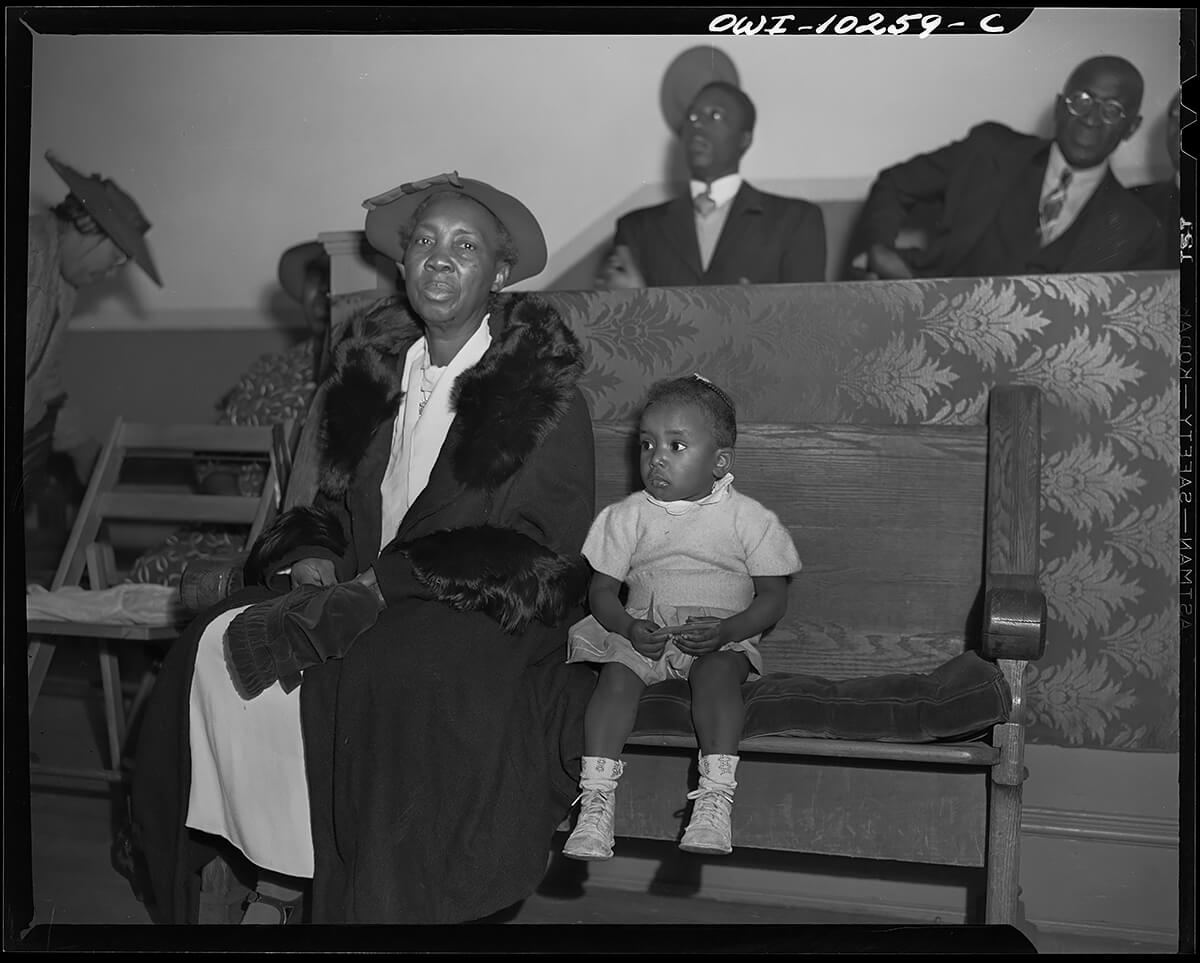 Washington, D.C. Deacons’ corner in the Church of God in Christ 1942<p>© Gordon Parks</p>