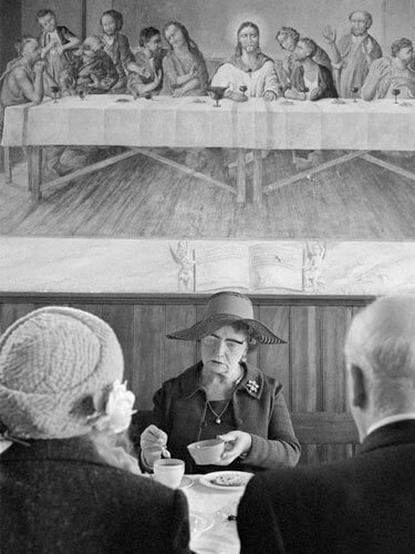 GB. England. West Yorkshire. Calderdale. Halifax. Steep Lane Baptist Chapel buffet lunch. 1976<p>Courtesy Magnum Photos / © Martin Parr</p>
