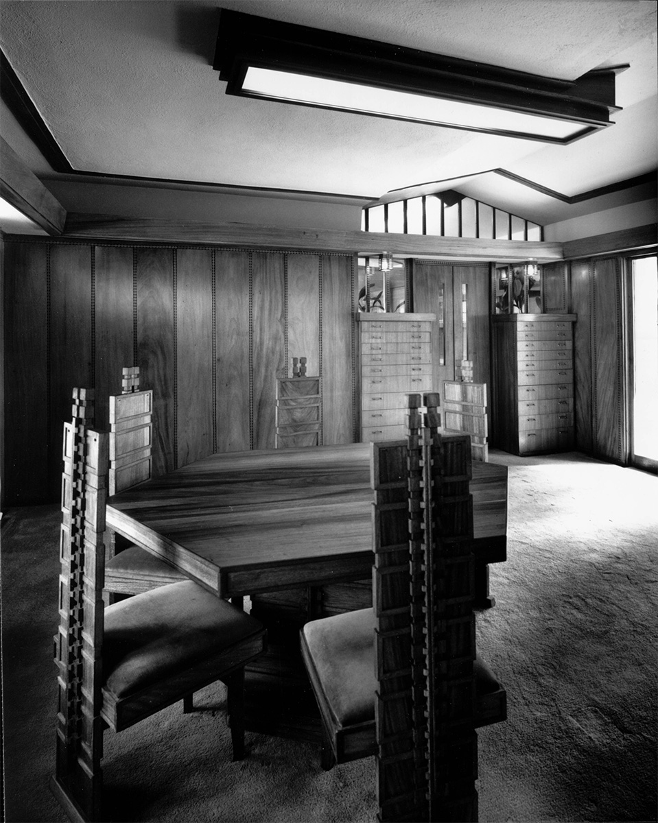 Interior view of the Hollyhock House, Los Angeles, 1921, The Getty Research Institute<p>© Julius Shulman</p>