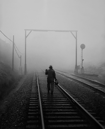S.P. Track Walker in Bayshore Fog Commute District<p>© Richard Steinheimer</p>