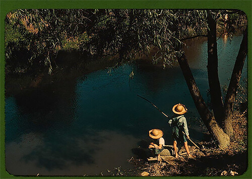 Boys fishing in a bayou, in Schriever, Louisiana, in summer 1940. ©Library of Congress<p>© Marion Post Wolcott</p>